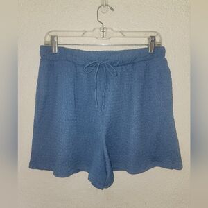 NWOT Double Zero "Crinkle Knit Textured Shorts" in "Cornflower Blue" Sz Large